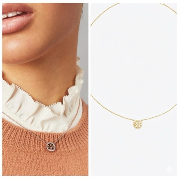 Tory Burch Miller Pave Crystal Logo Pendant Necklace - Picture 1 of 9